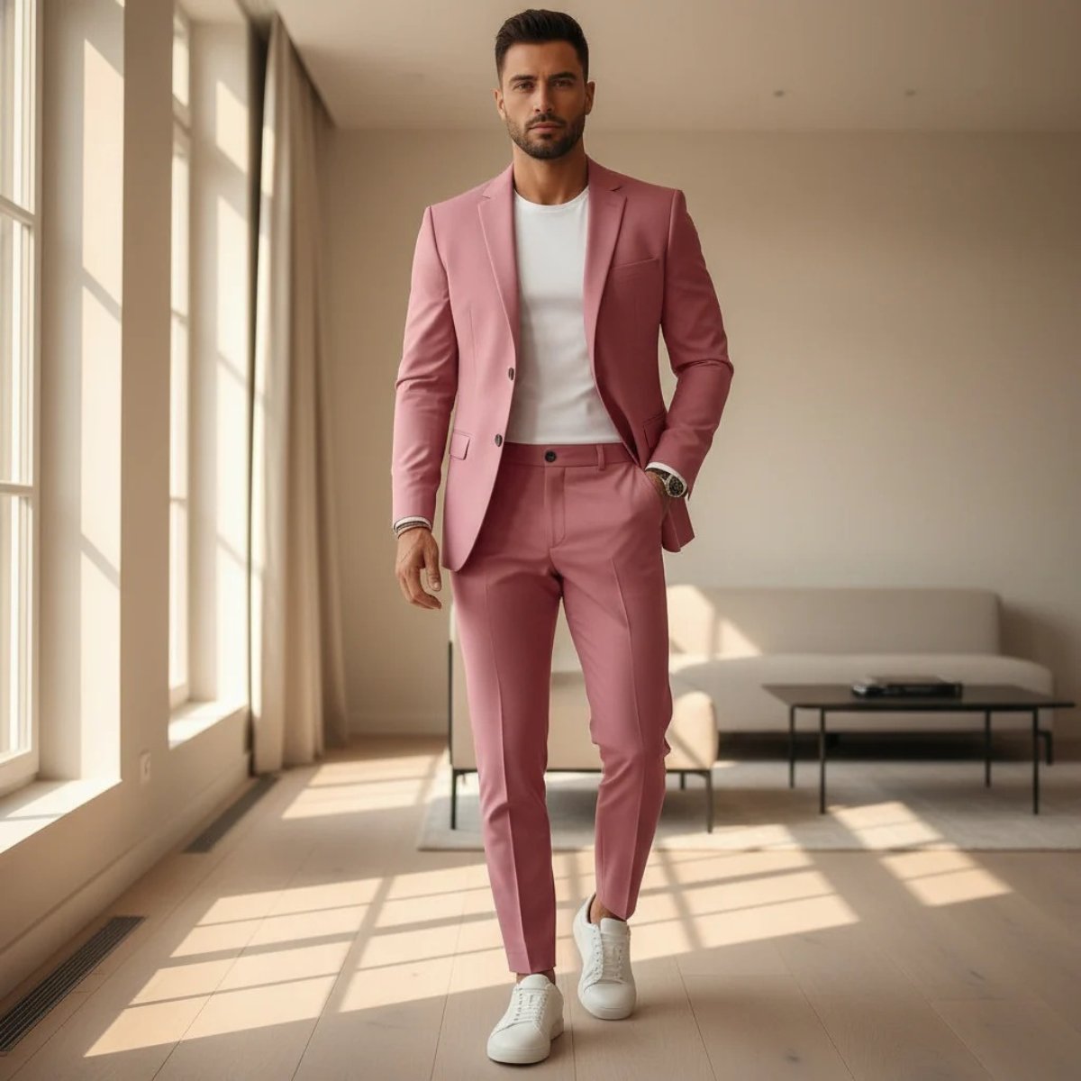 Men's Slim Fit Suit Set | Notched Lapel Blazer Side