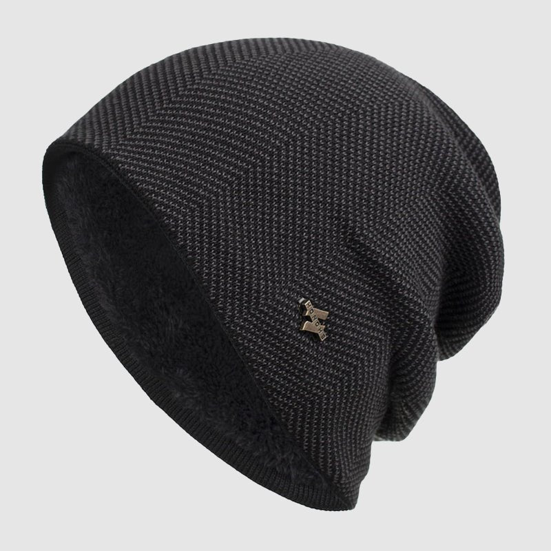 Men's Slouchy Textured Knit Beanie | Warm Lined Front