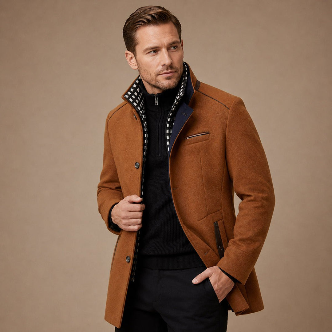 Men's Smart Casual Wool Trench Coat | Stand Collar Detachable Bib Alternate