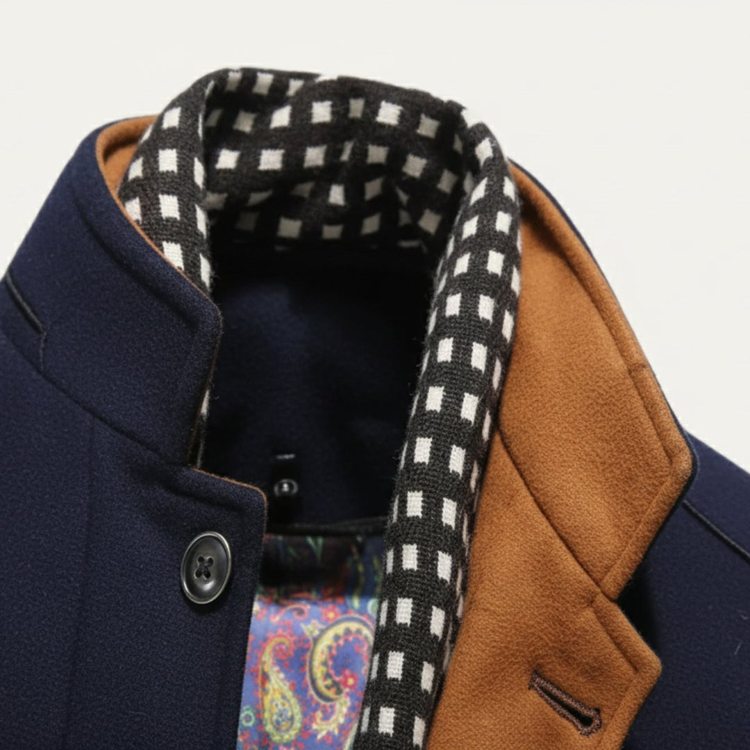 Men's Smart Casual Wool Trench Coat | Stand Collar Detachable Bib Detail