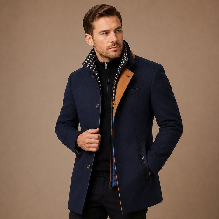Men's Smart Casual Wool Trench Coat | Stand Collar Detachable Bib Front