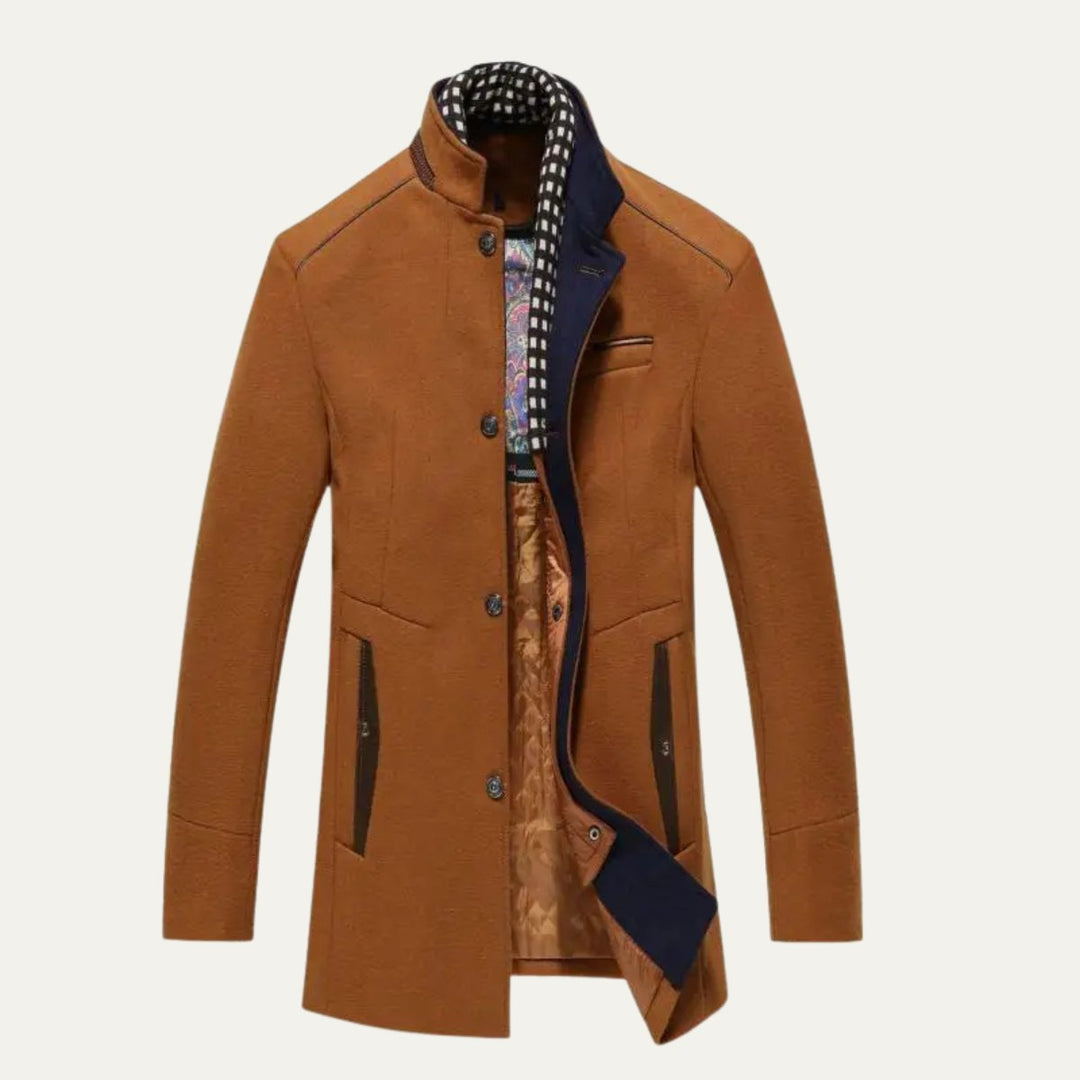 Men's Smart Casual Wool Trench Coat | Stand Collar Detachable Bib Full