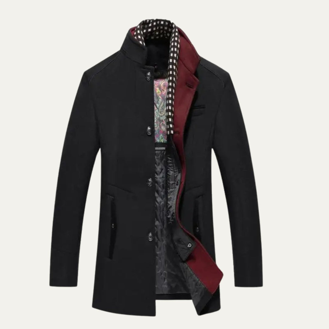 Men's Smart Casual Wool Trench Coat | Stand Collar Detachable Bib Lifestyle