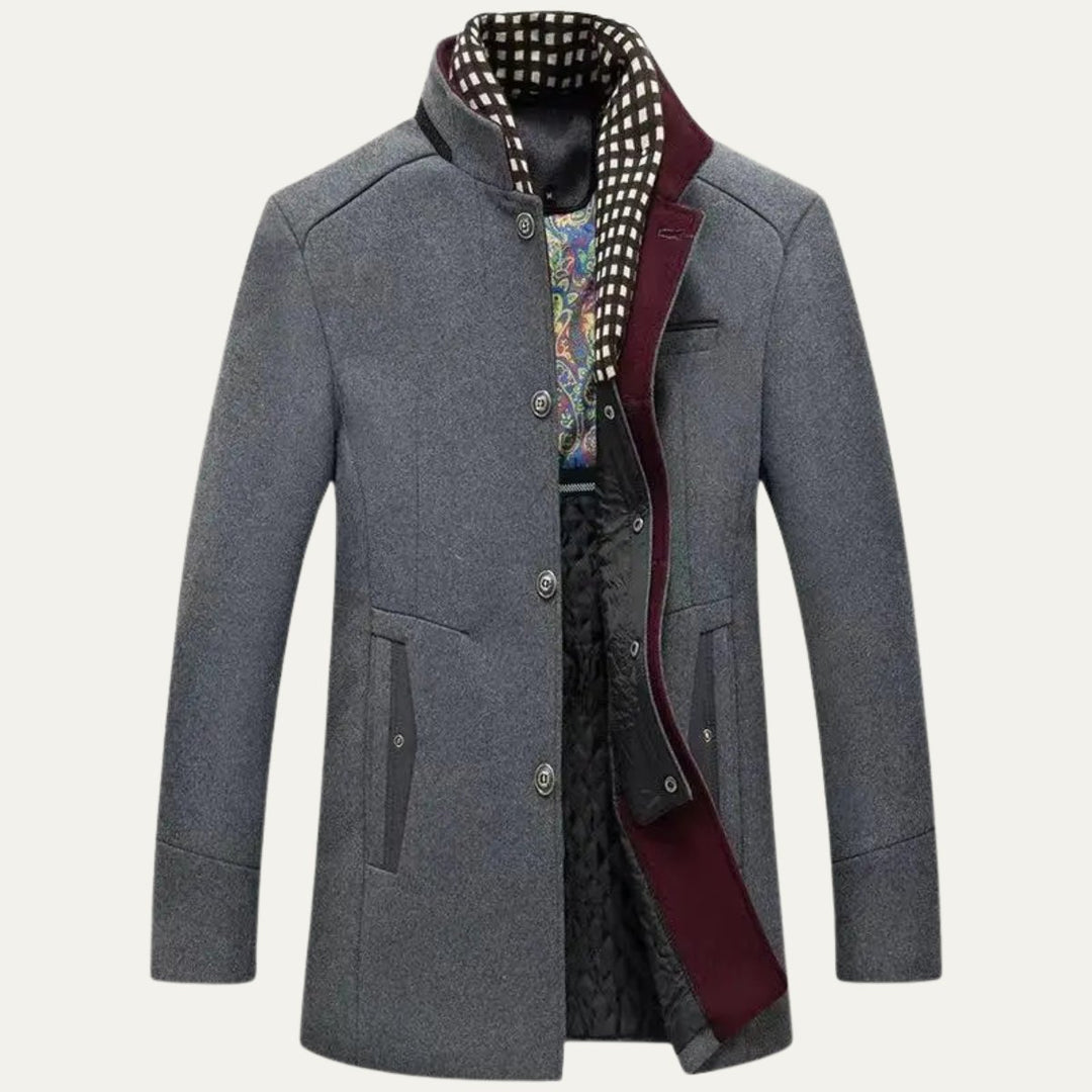 Men's Smart Casual Wool Trench Coat | Stand Collar Detachable Bib View 11
