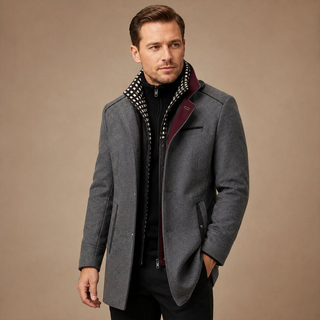 Men's Smart Casual Wool Trench Coat | Stand Collar Detachable Bib View 12