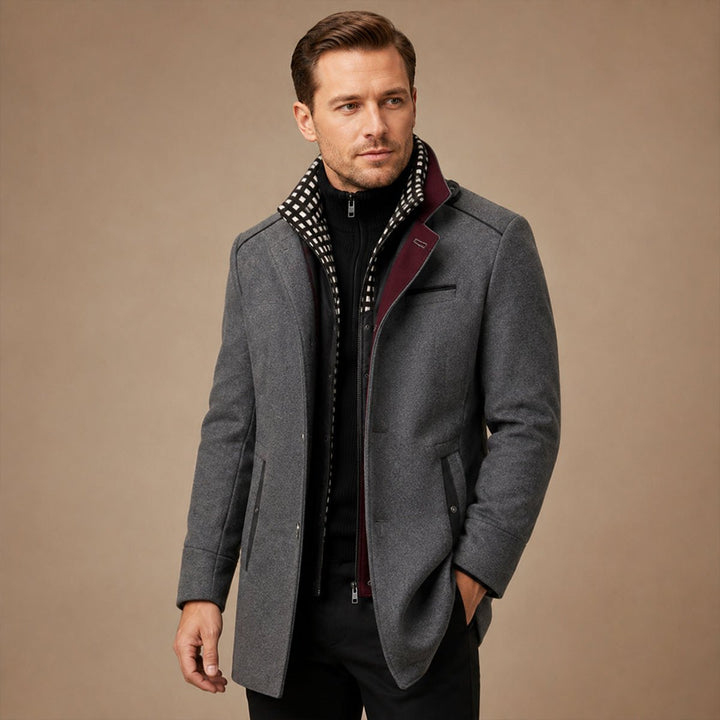 Men's Smart Casual Wool Trench Coat | Stand Collar Detachable Bib View 12