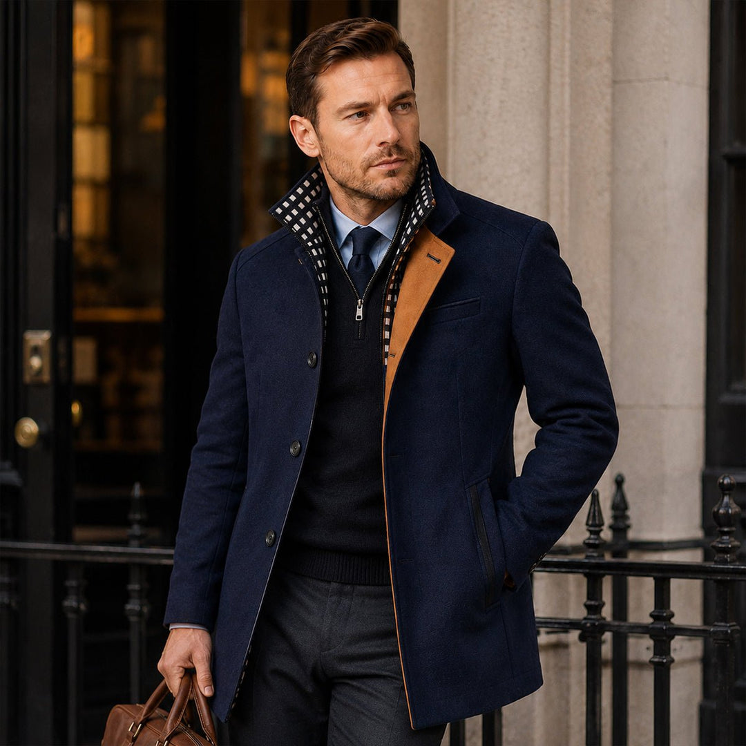Men's Smart Casual Wool Trench Coat | Stand Collar Detachable Bib View 13