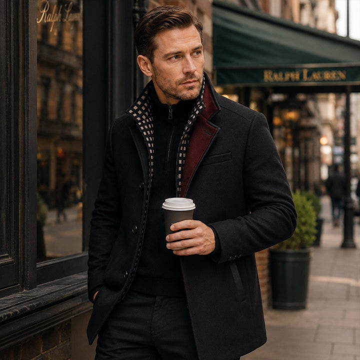 Men's Smart Casual Wool Trench Coat | Stand Collar Detachable Bib View 14