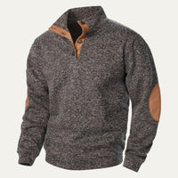 Men's Stand Collar Pullover Sweater | Suede Elbow Patches Close Up