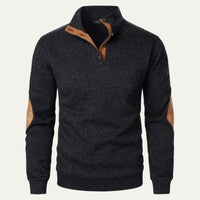 Men's Stand Collar Pullover Sweater | Suede Elbow Patches Hero