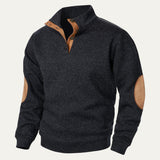 Men's Stand Collar Pullover Sweater | Suede Elbow Patches