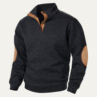 Men's Stand Collar Pullover Sweater | Suede Elbow Patches Side
