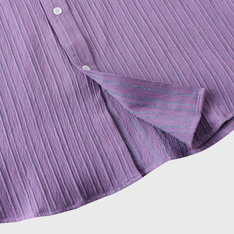 Men's Striped Linen Blouse Shirt | Classic Fit Close Up