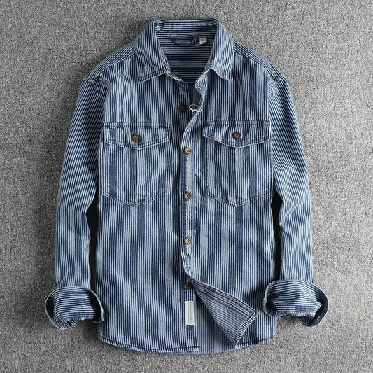 Men's Striped Vintage Denim Shirt | Classic Hero