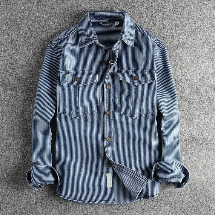 Men's Striped Vintage Denim Shirt | Classic Hero