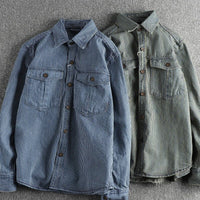 Men's Striped Vintage Denim Shirt | Classic Side