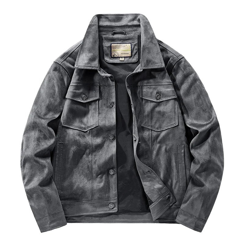 Men's Suede Jacket | Dual Chest Pocket Relaxed Fit Detail