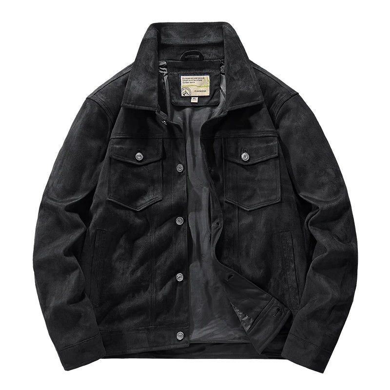 Men's Suede Jacket | Dual Chest Pocket Relaxed Fit Front