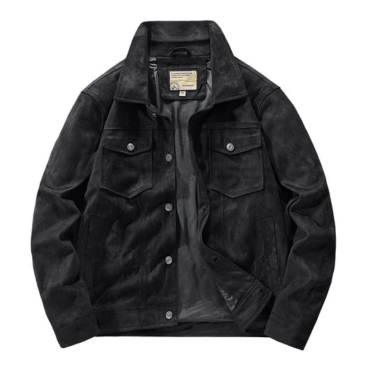 Men's Suede Jacket | Dual Chest Pocket Relaxed Fit Front