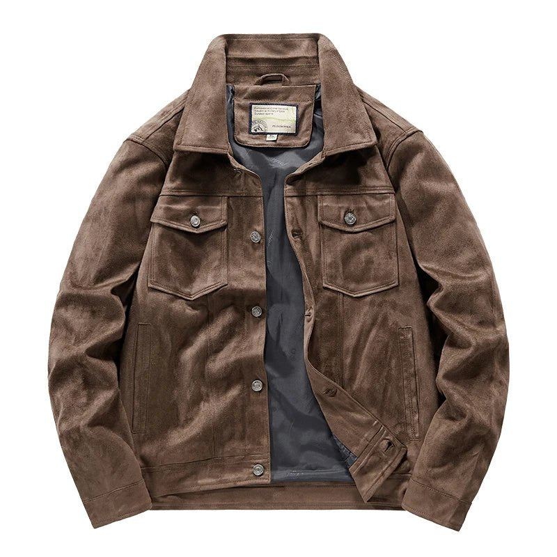 Men's Suede Jacket | Dual Chest Pocket Relaxed Fit Side