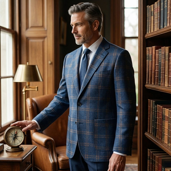Men's Tailored Fit Suit Plaid Blazer | Patch Pocket Classic Alternate
