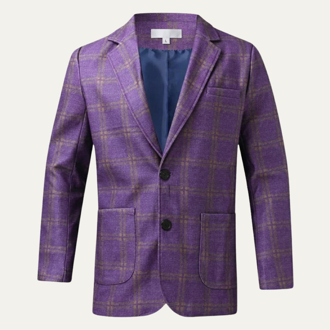 Men's Tailored Fit Suit Plaid Blazer | Patch Pocket Classic Angle