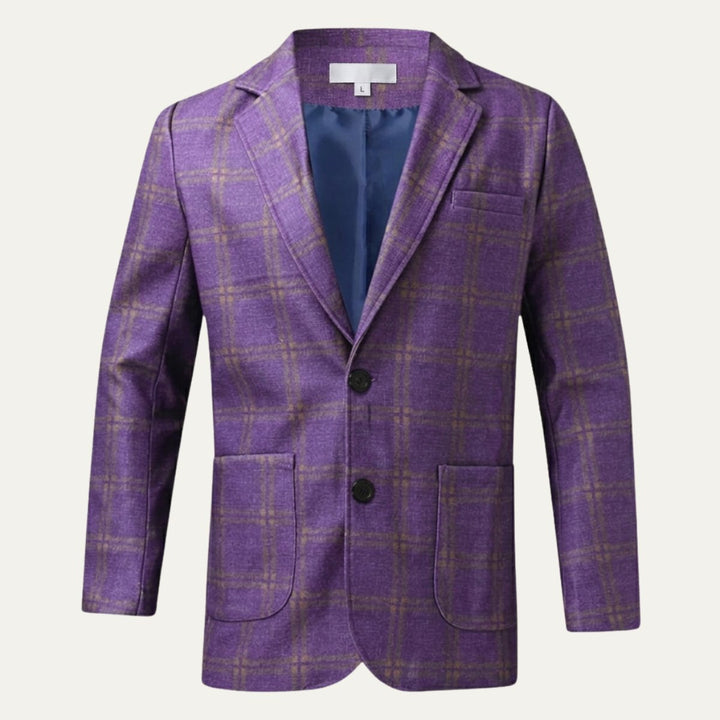 Men's Tailored Fit Suit Plaid Blazer | Patch Pocket Classic Angle