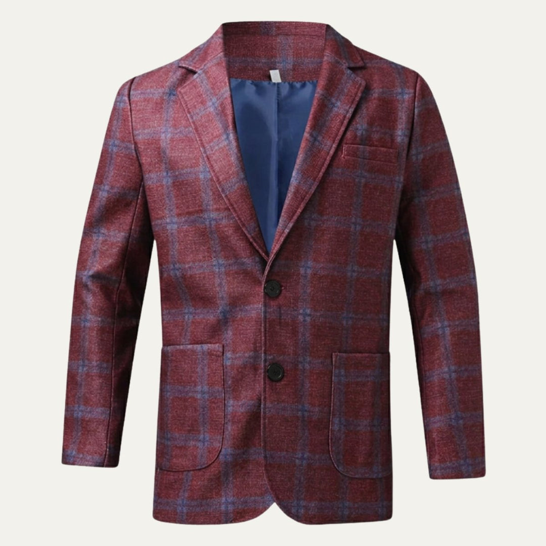 Men's Tailored Fit Suit Plaid Blazer | Patch Pocket Classic Close Up