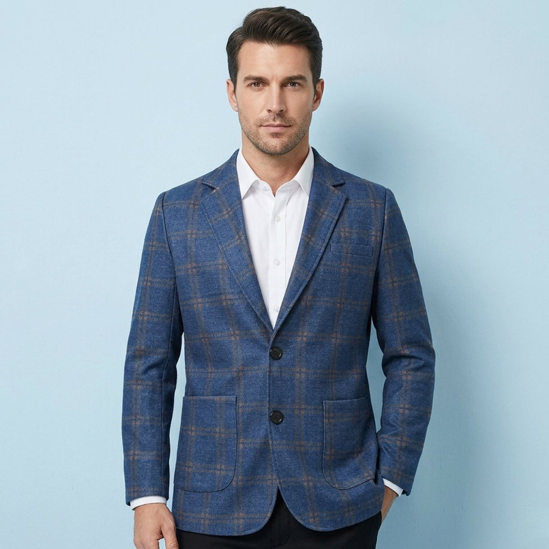 Men's Tailored Fit Suit Plaid Blazer | Patch Pocket Classic Front