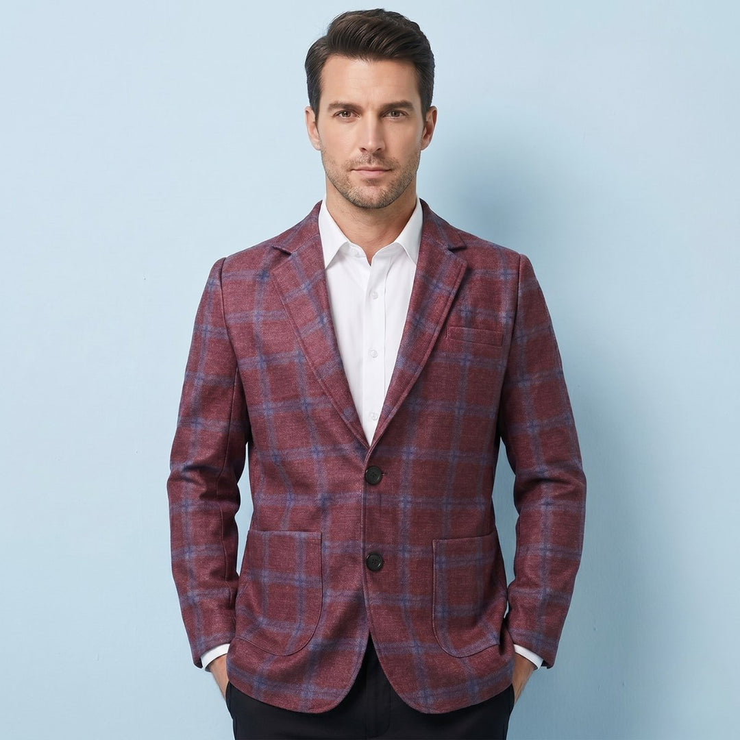 Men's Tailored Fit Suit Plaid Blazer | Patch Pocket Classic Lifestyle