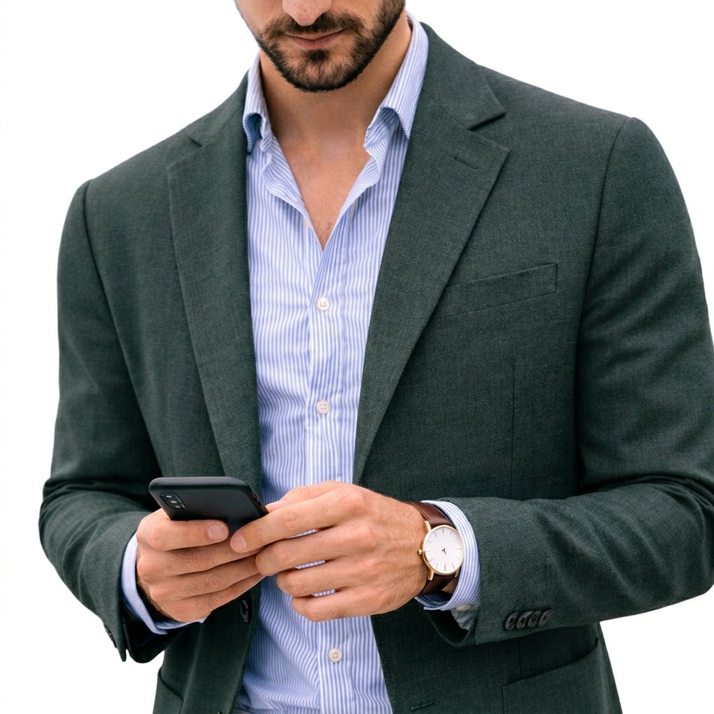 Men's Tailored Knit Suit Blazer Close Up