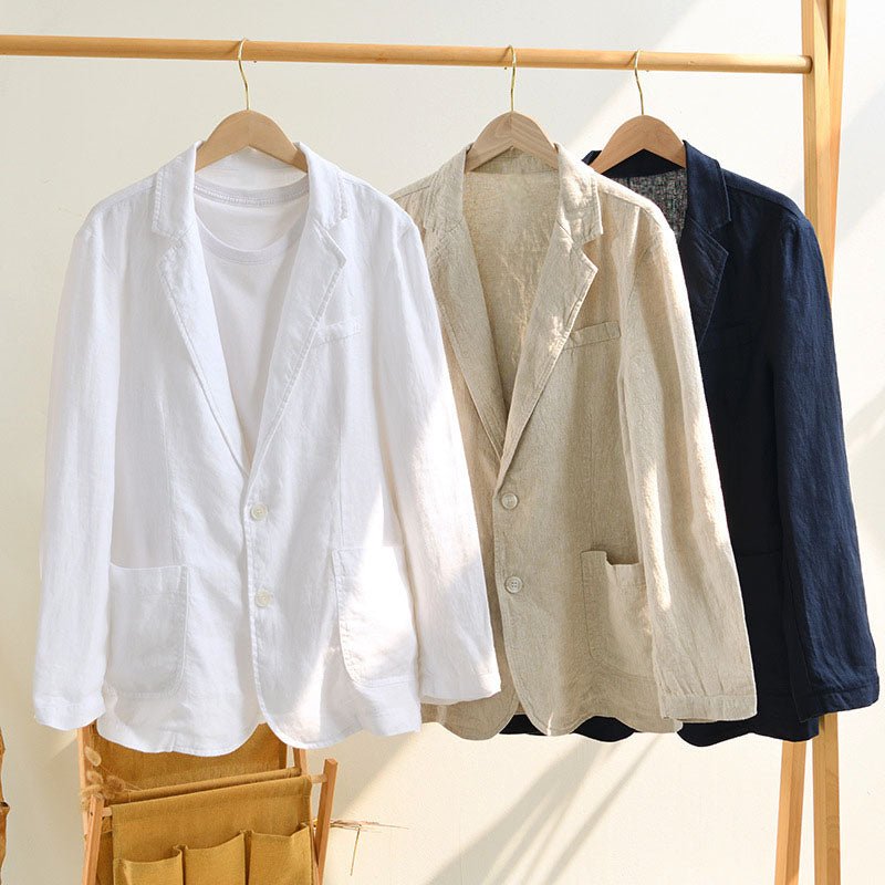 Men's Tailored Linen Blazer | Notch Lapel Back