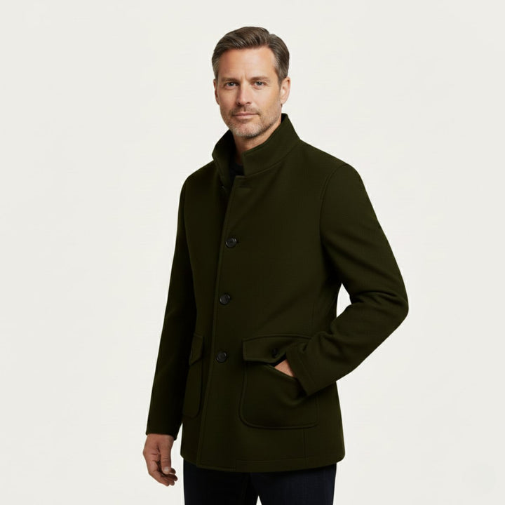 Men's Tailored Wool Overcoat | Flap Pocket Smart Fit Angle