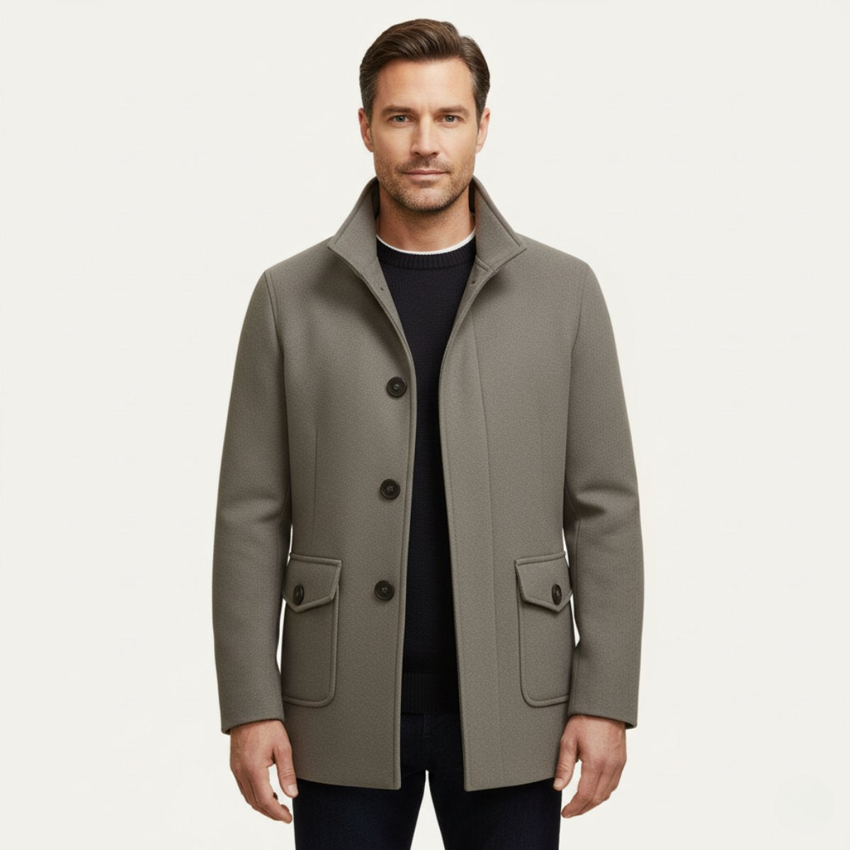 Men's Tailored Wool Overcoat | Flap Pocket Smart Fit Front