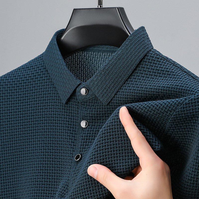 Men's Textured Elegance Polo Shirt | Snap Button Placket Hero