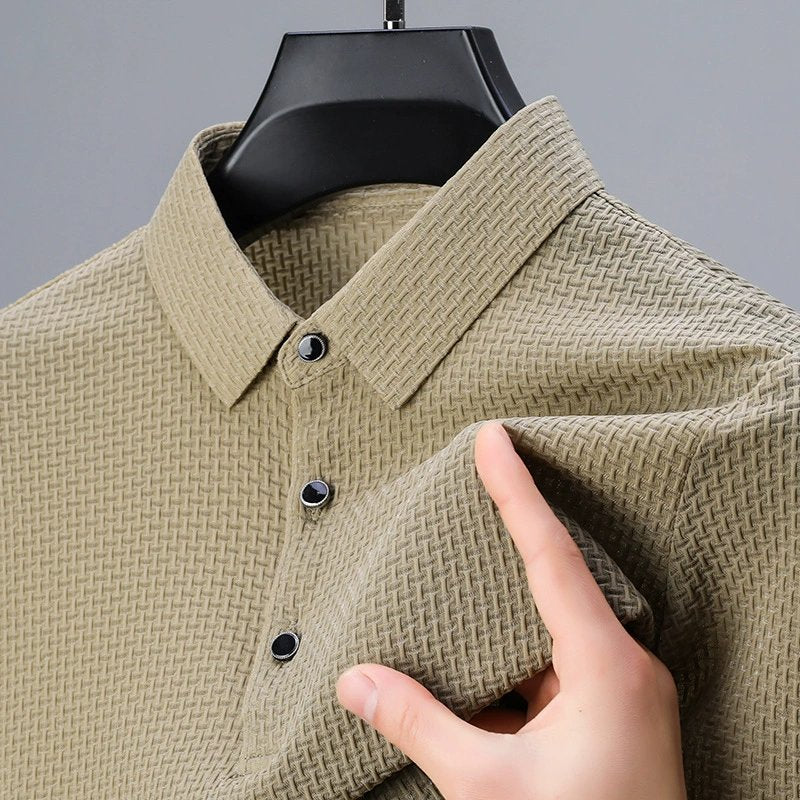 Men's Textured Elegance Polo Shirt | Snap Button Placket Lifestyle