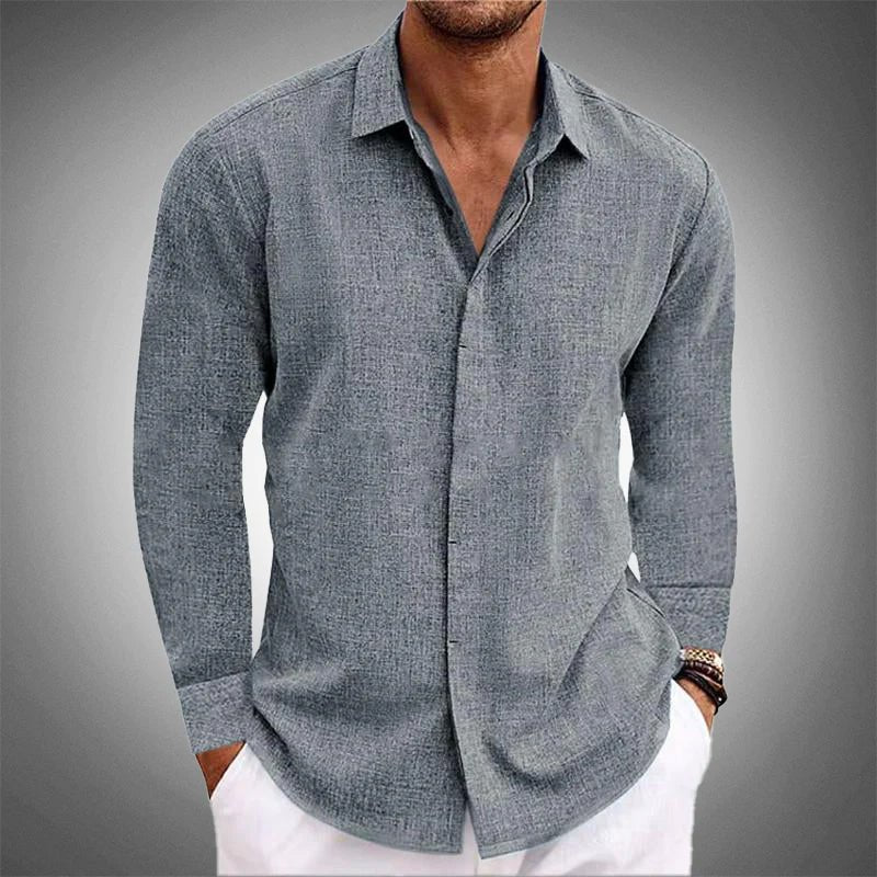 Men's Textured Linen Shirt | Long Sleeve Detail