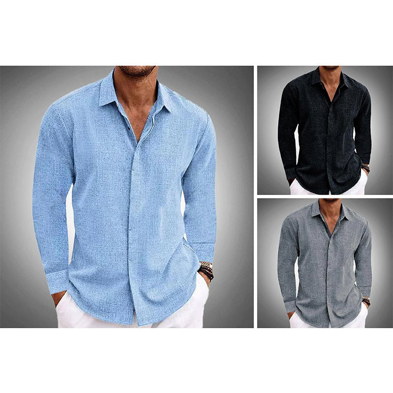 Men's Textured Linen Shirt | Long Sleeve Side