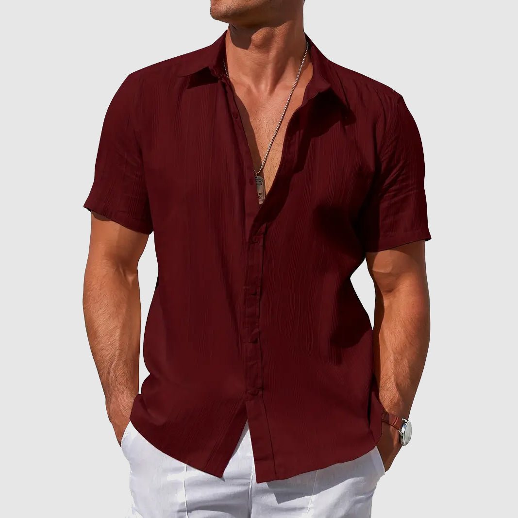 Men's Textured Linen Top Close Up