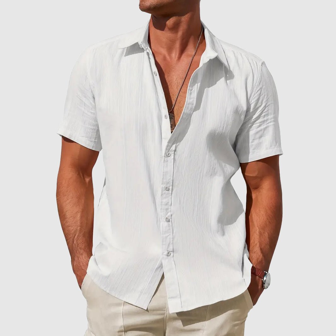 Men's Textured Linen Top Detail