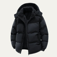 Men's Thick Hooded Puffer Winter Jacket | Corduroy Yoke Angle