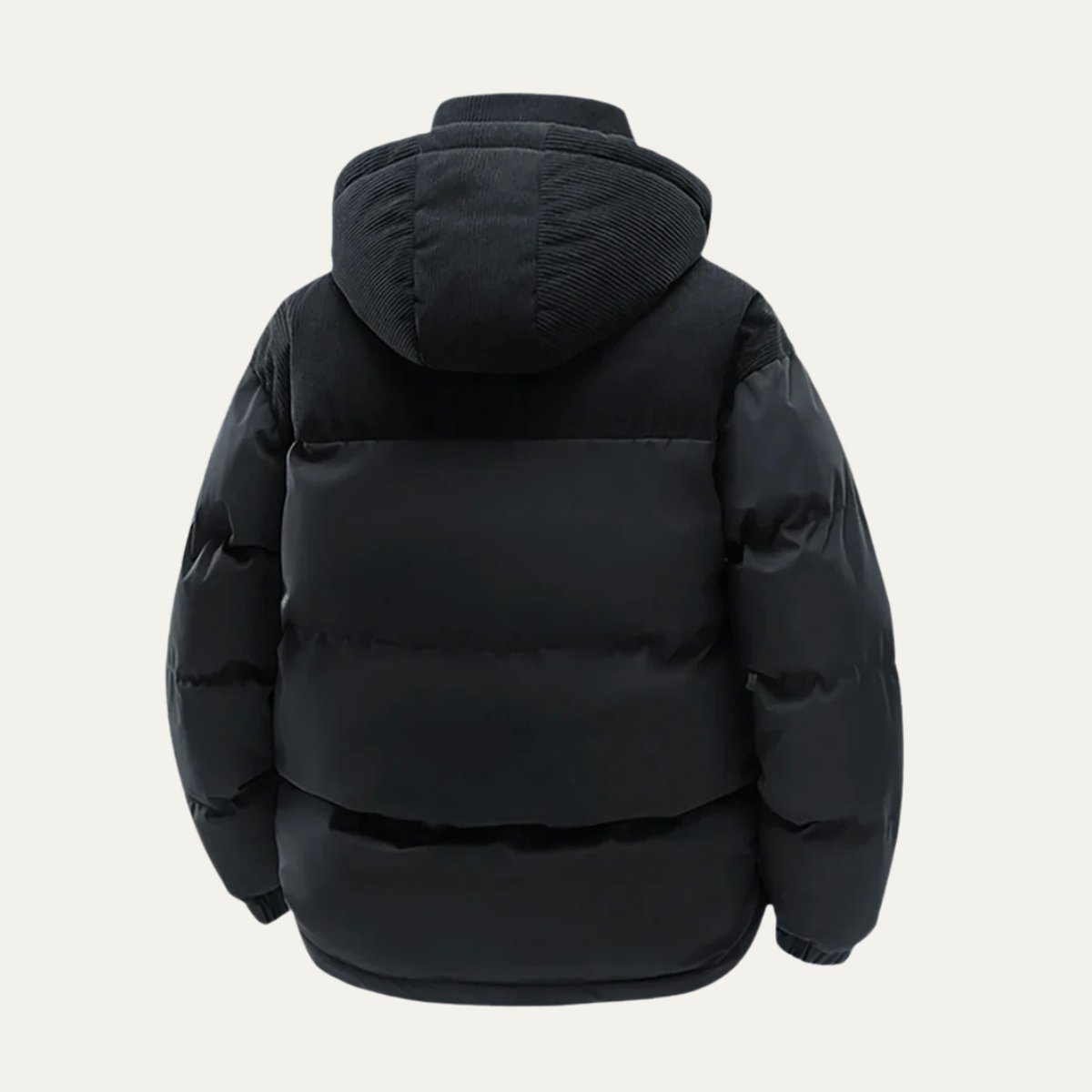 Men's Thick Hooded Puffer Winter Jacket | Corduroy Yoke Close Up