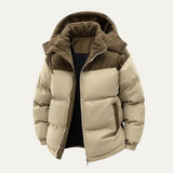 Men's Thick Hooded Puffer Winter Jacket | Corduroy Yoke