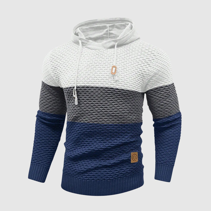 Men's Triple Tone Knit Pullover | Stripe Knit Hoodie Angle