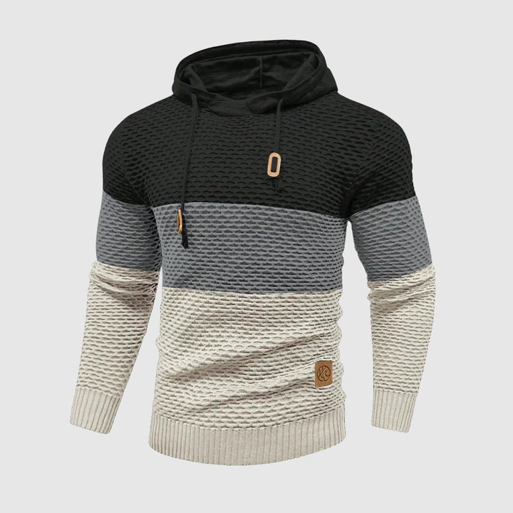 Men's Triple Tone Knit Pullover | Stripe Knit Hoodie Detail