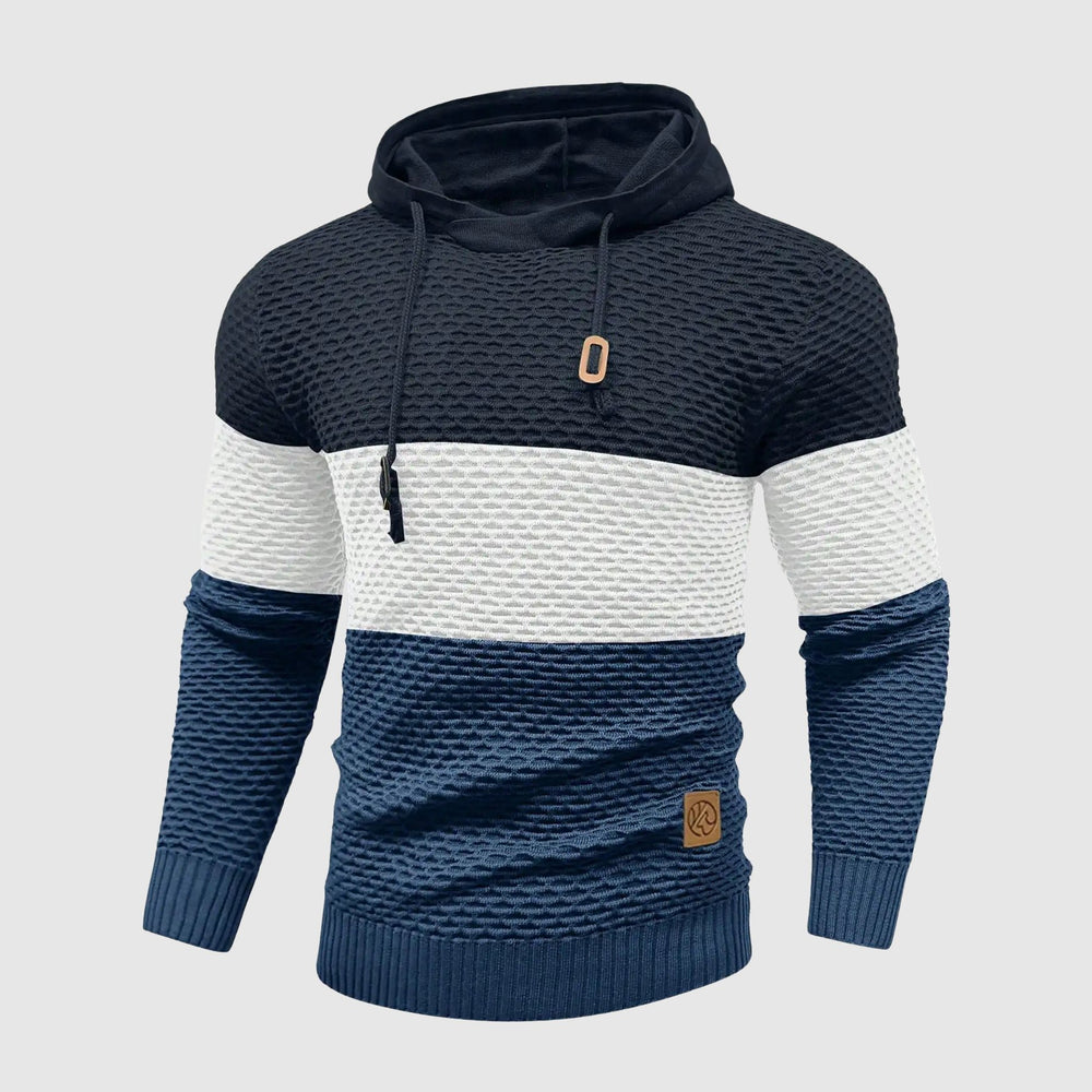 Men's Triple Tone Knit Pullover | Stripe Knit Hoodie Front