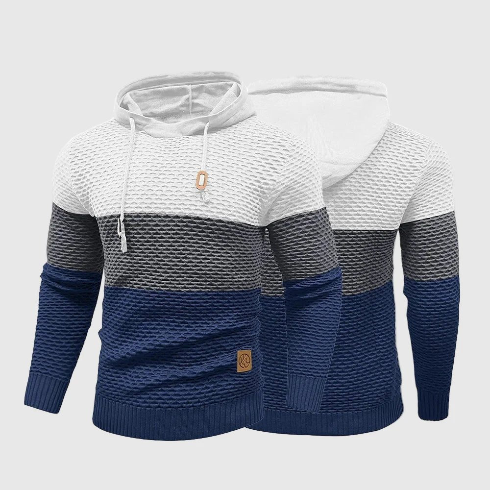 Men's Triple Tone Knit Pullover | Stripe Knit Hoodie Hero