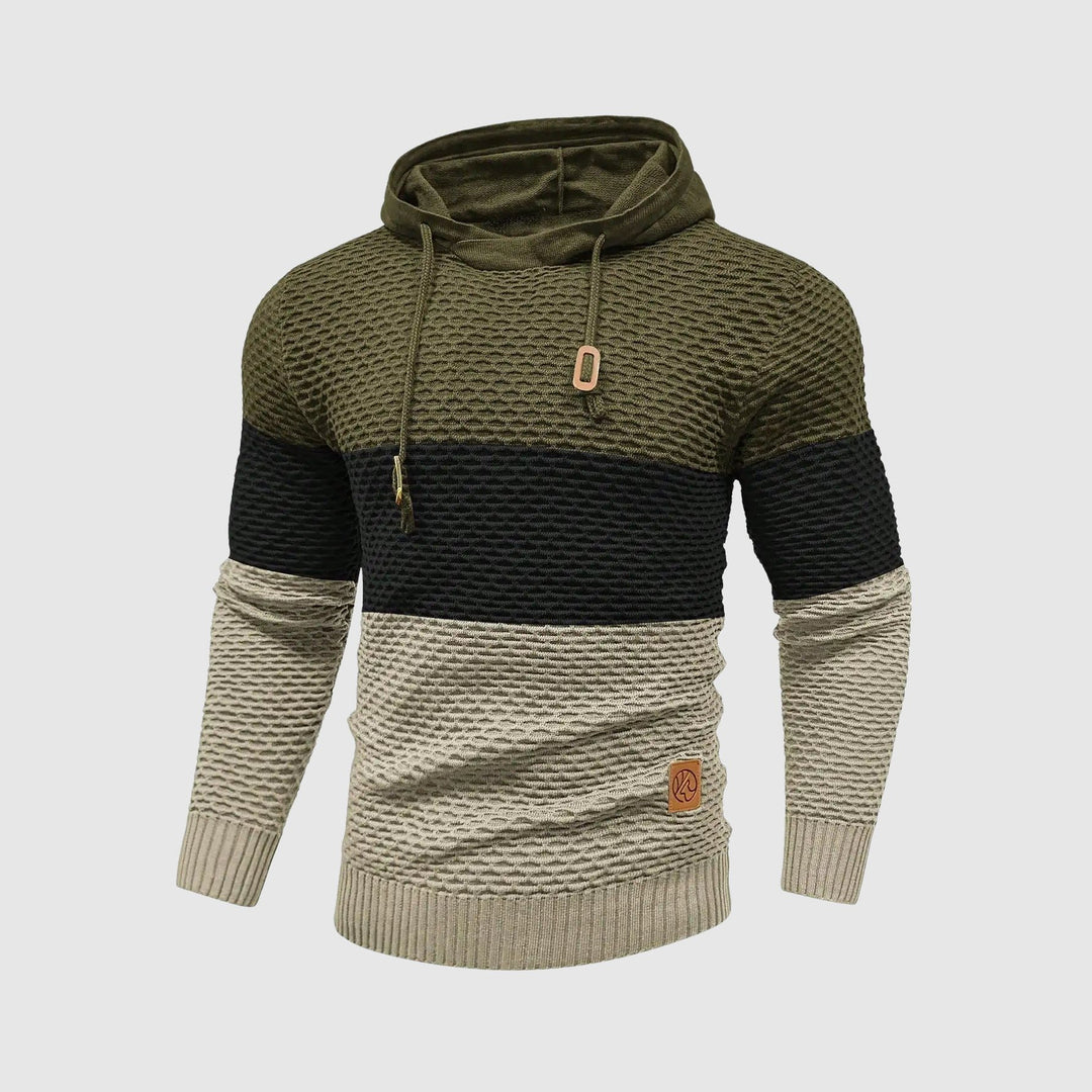 Men's Triple Tone Knit Pullover | Stripe Knit Hoodie Side