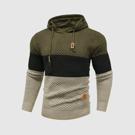 Men's Triple Tone Knit Pullover | Stripe Knit Hoodie Side