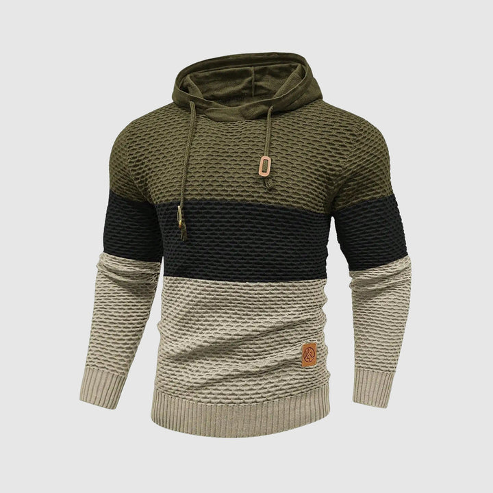 Men's Triple Tone Knit Pullover | Stripe Knit Hoodie Side